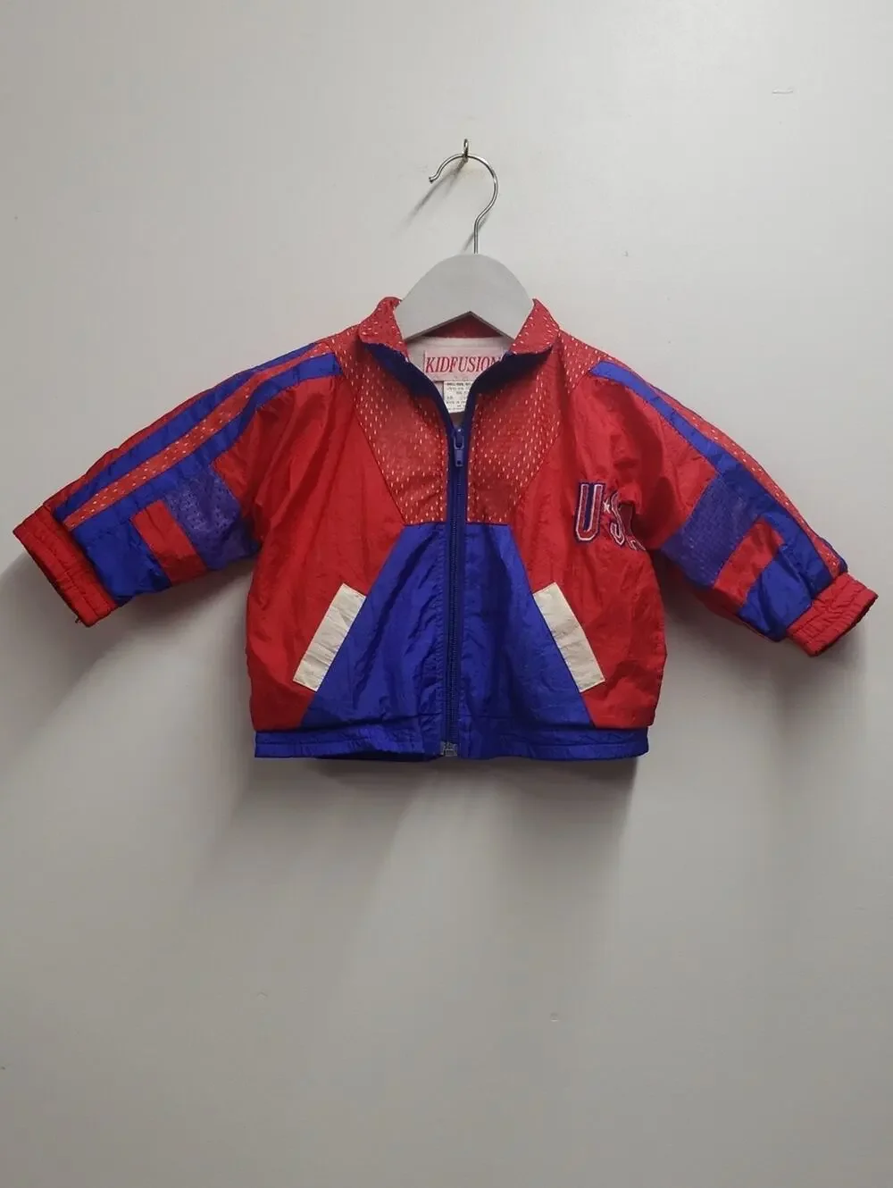 Vintage USA Red & Royal Blue Kids Windbreaker Jacket Size 12 Months